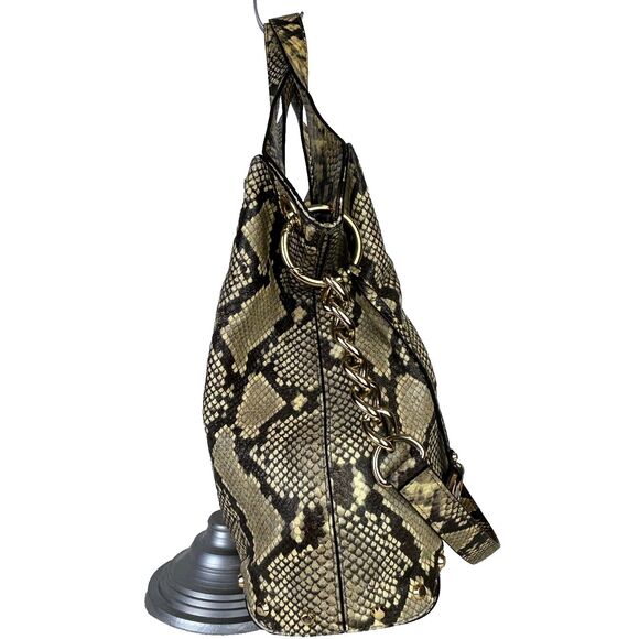 Michael Kors Astor Studded Python Snakeskin Tote Bag Shoulder Purse Beige Black - Picture 5 of 16